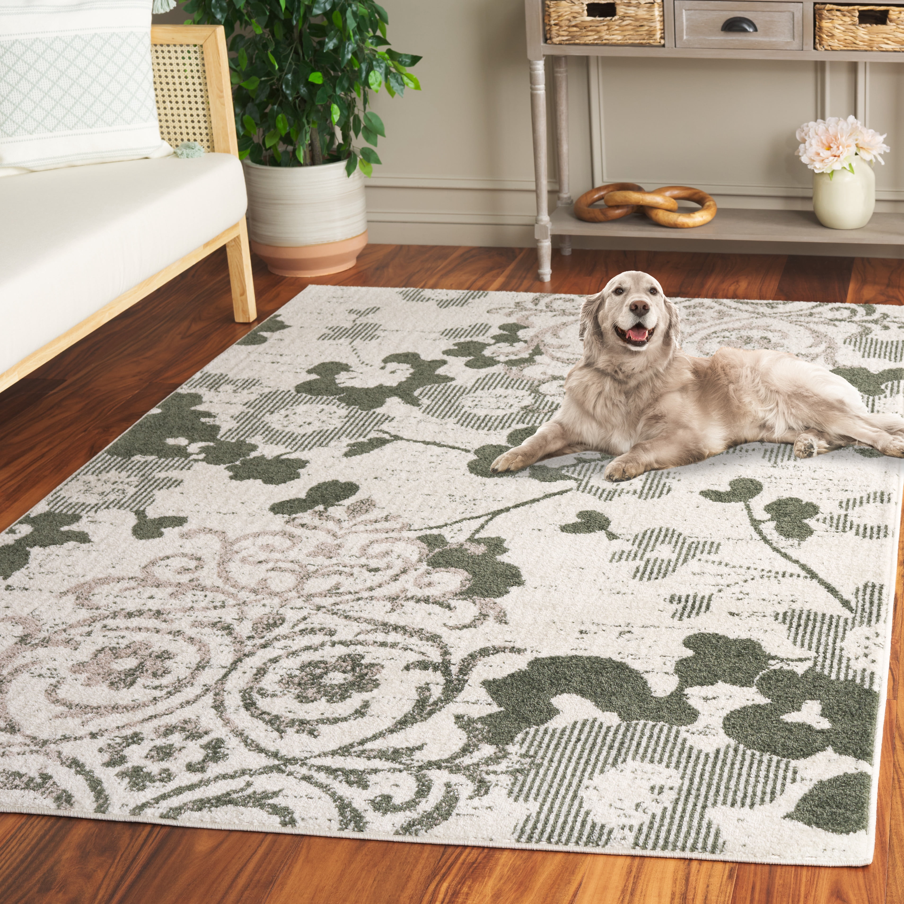 SAFAVIEH Adirondack Hortense Abstract Area Rug, Ivory/Dark Green, 5'1" x 7'6"