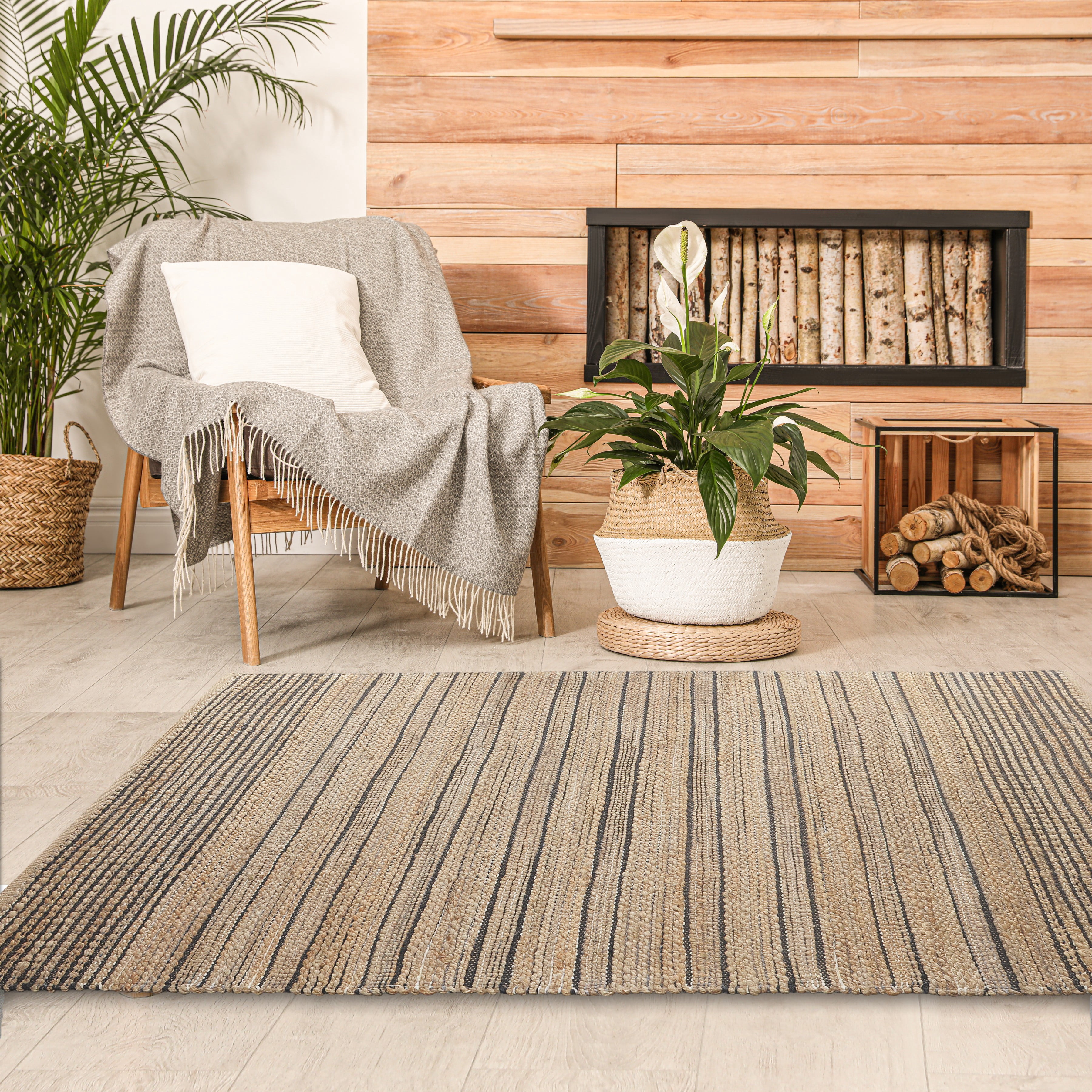 Lr Home Stripes Geometric Hand-Made Area Rug, 8' x 5'