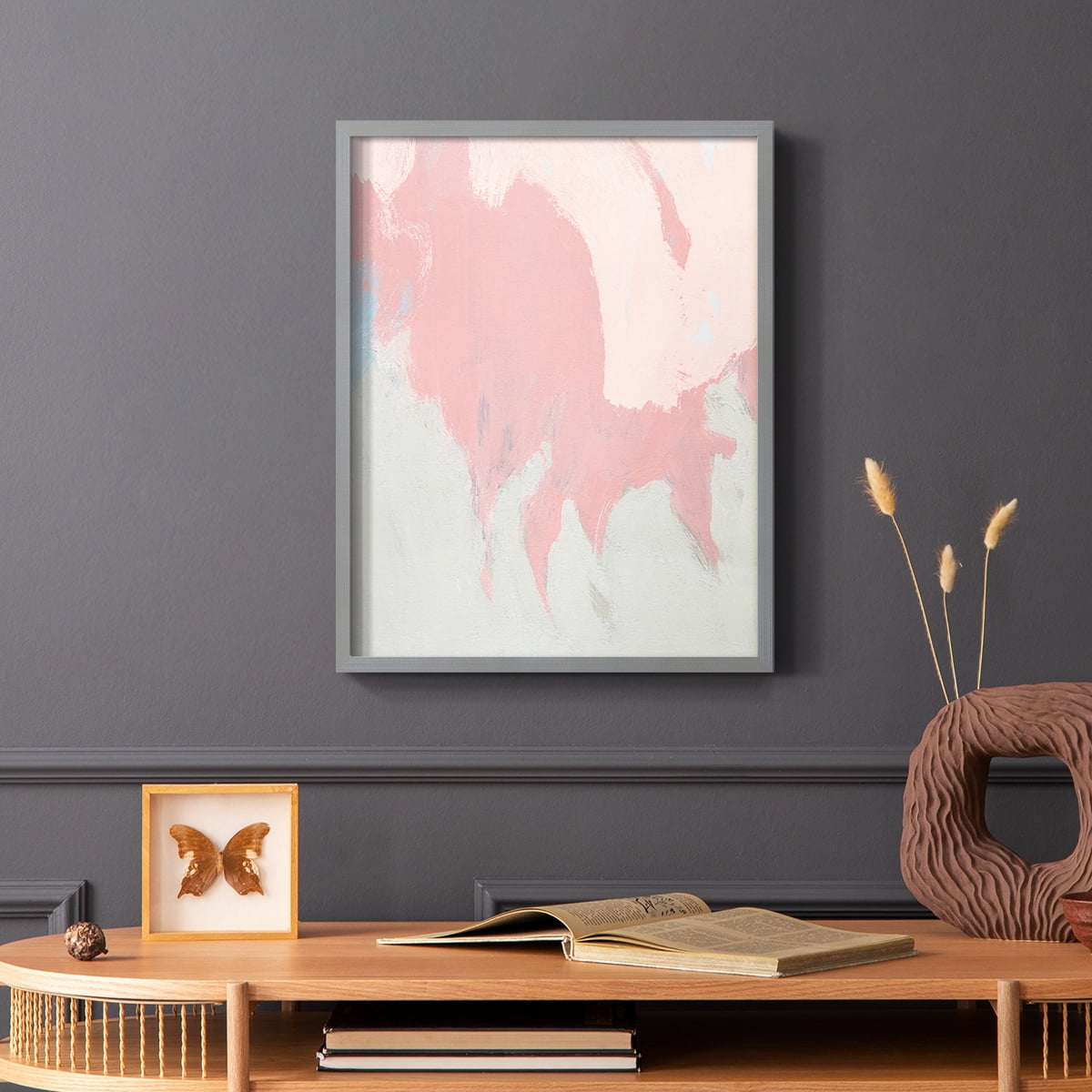 Blushing Abstract II Framed Print in Gray Solid Wood Framed Print No Nail Hanging