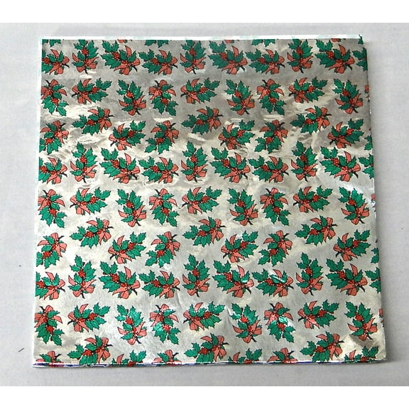 Candy Molds N More 6 x 6 inch Holly Confectionery Foil Wrappers, 125 Sheets