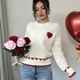 thumbnail image 5 of Women'S Casual Sweet Heart Colorblock Crew Neck Loose Knit Sweater White S, 5 of 7