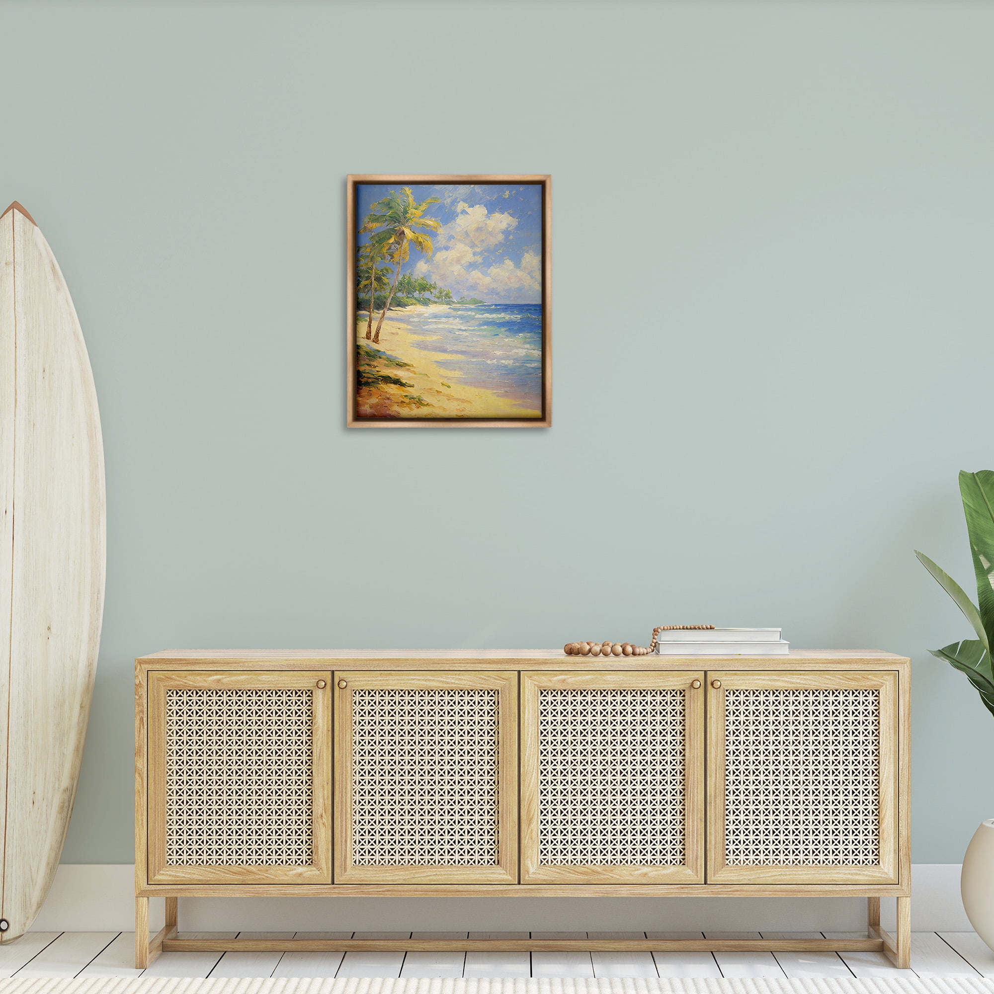 Stupell Industries Sunlit Shore Scenery Landscape Painting Brown Floater Framed Canvas Art Print Wall Art, 25 x 31