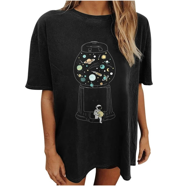 Moda Mujer Damas Cayó Hombro Mangas Impresión suelta Manga corta Top Pullover Tops Pompotops hfajkhk141454