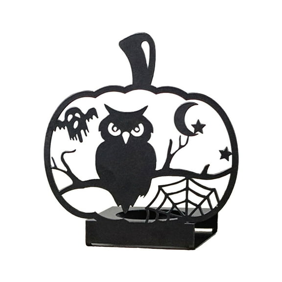 Halloween Candle Holder, Tealight Candle Holders with Pumpkin Owl/Cat/Spider, Funny Shadow Black Metal Tea Light Holders, Scary Halloween Decoration for Table Centerpieces, Party