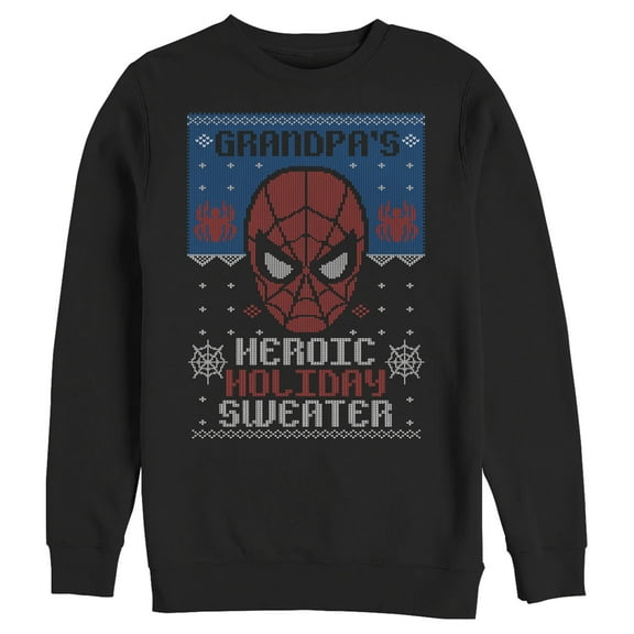 Men's Marvel Spider-Man Grandpa's Heroic Holiday Sweatshirt Black Small