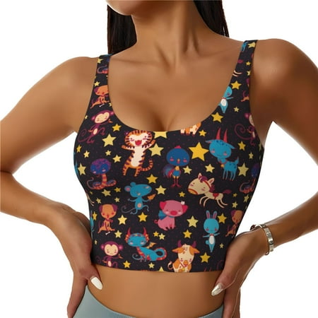 Jgfou Cute Animals Print Womens Sports Bra - Padded Workout Sports Bras Crop Tank Top