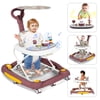 Huber 6-in-1 Baby Walker, Musical Activity Push Walker with Detachable Awning Footrest, Red