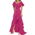 thumbnail image 1 of Vestido largo de vacaciones de manga corta con cuello en V informal sólido de verano para mujer a la moda Fridja  bnh6431, 1 of 5