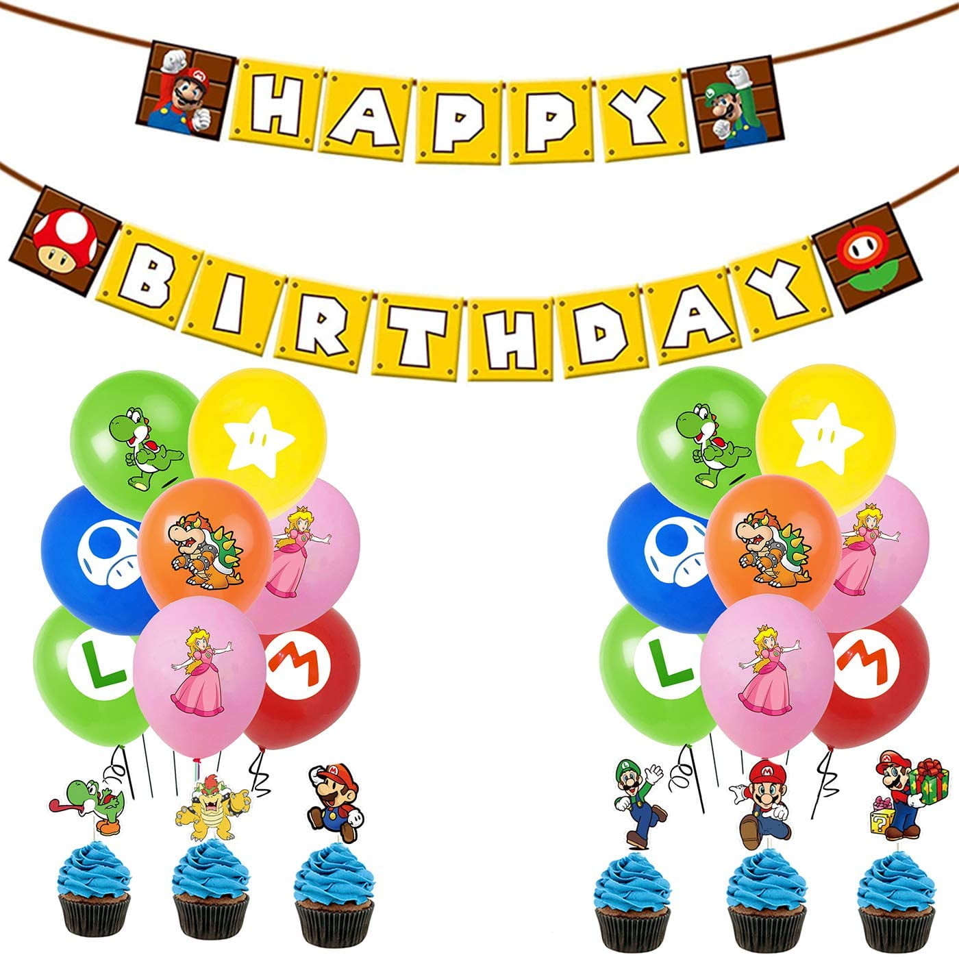 Super Mario Cupcake Toppers Birthday Party Supplies Favors Pack of 24 
