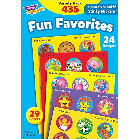 Trend Enterprises: Fun Favorites, Scented Scratch 'N Sniff Stinky Stickers, Fun for Rewards, Incentives, Crafts and as Collectibles, 24 Different Designs, 29 Sheets Included, for Ages 3 and Up