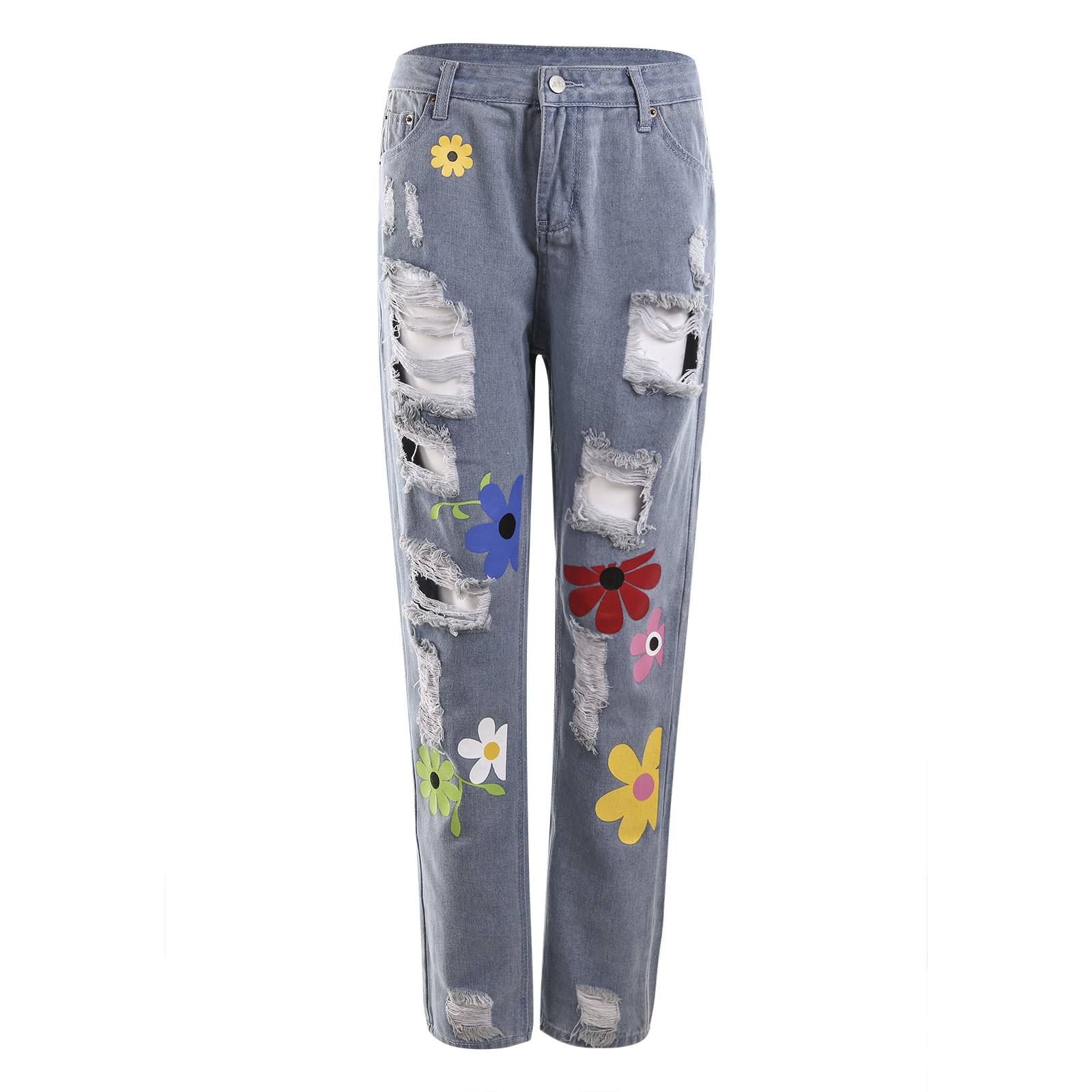 Gueuusu Women Ripped Jeans High Waist 