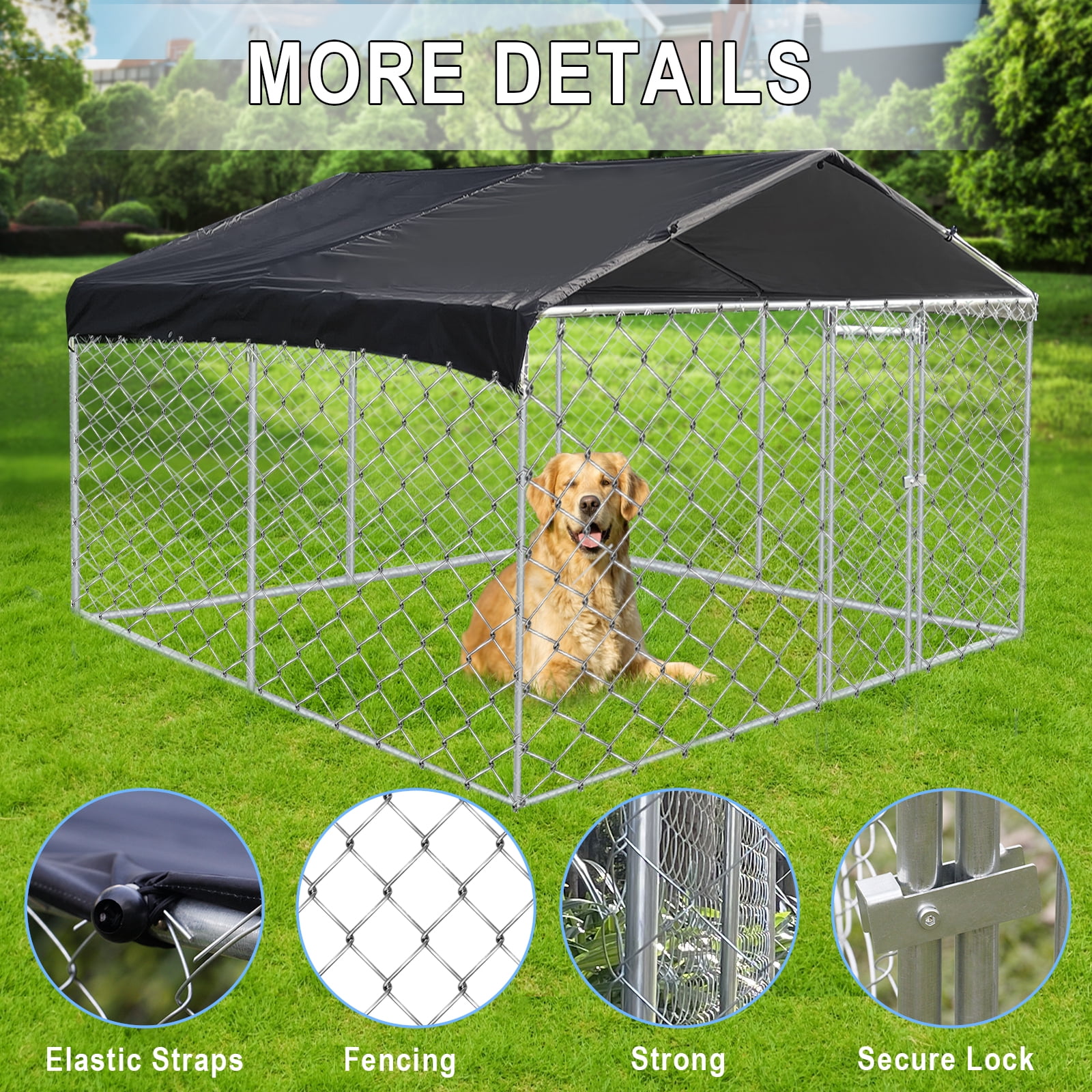 10 x 10 ft ( 118" x 118" x 67" ) Outdoor Dog Kennel Outside Large Heavy Duty Shade Dog Pen Playpen Pet Dog Enclosure Crate Dog Run House with UV & Waterproof Cover