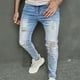 thumbnail image 5 of Pantalones largos para hombre, casuales, de mezclilla, de algodón, rectos, rotos, con agujeros, pantalones largos, pantalones para hombre, 5 of 8