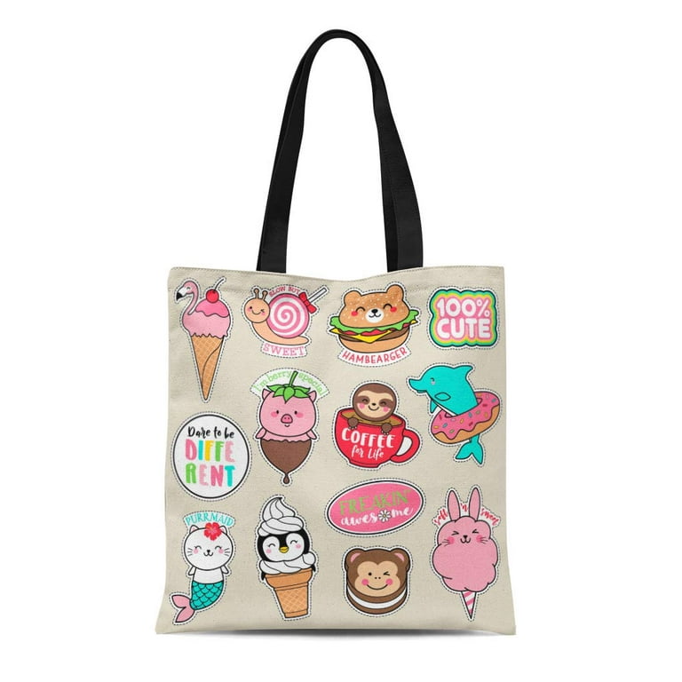 SIDONKU Canvas Tote Bag Pins Patches and Notes Collection in Cartoon Hands  Reusable Shoulder Grocery Shopping Bags Handbag 