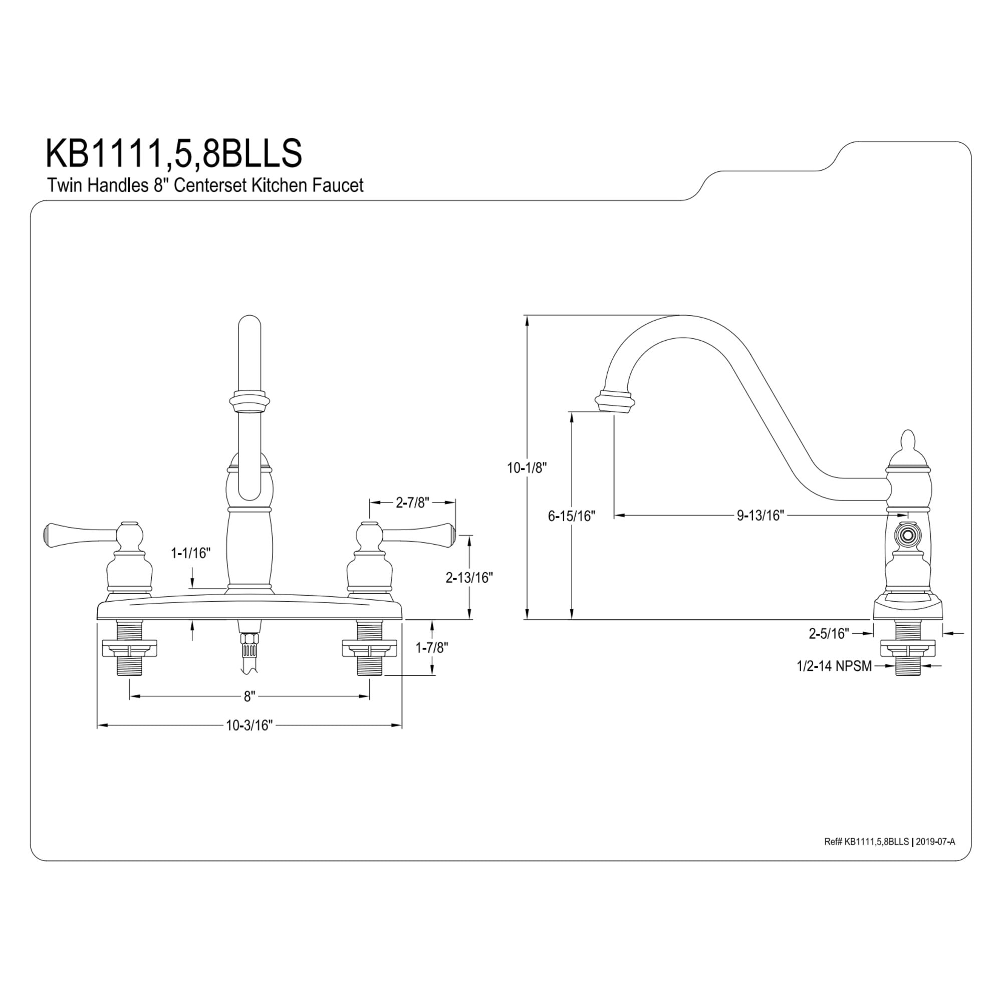 Kingston KB1111BLLS Heritage Two-Handle 3-Hole 8" Centerset Kitchen Faucet in Polished Chrome