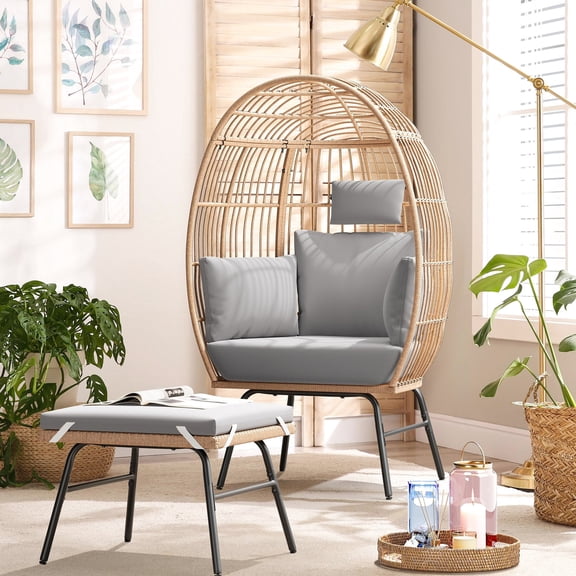 Hand - woven PE Wicker Feature - Relax in the Garden with a Deformation - resistant Egg Chair