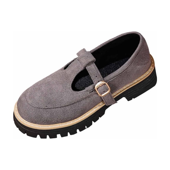 Womens Gray Suede Mary Jane Flats Platform | Chunky Sole & Buckle Strap | Comfort Walking Shoes for Women, Retro Casual Everyday Office Work Flats,Size 5.5