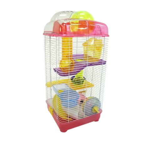 UPC: 0833775008236 | YML H3030PK 3 Level Clear Plastic Dwarf Hamster Mice Cage with Ball on Top  Pink