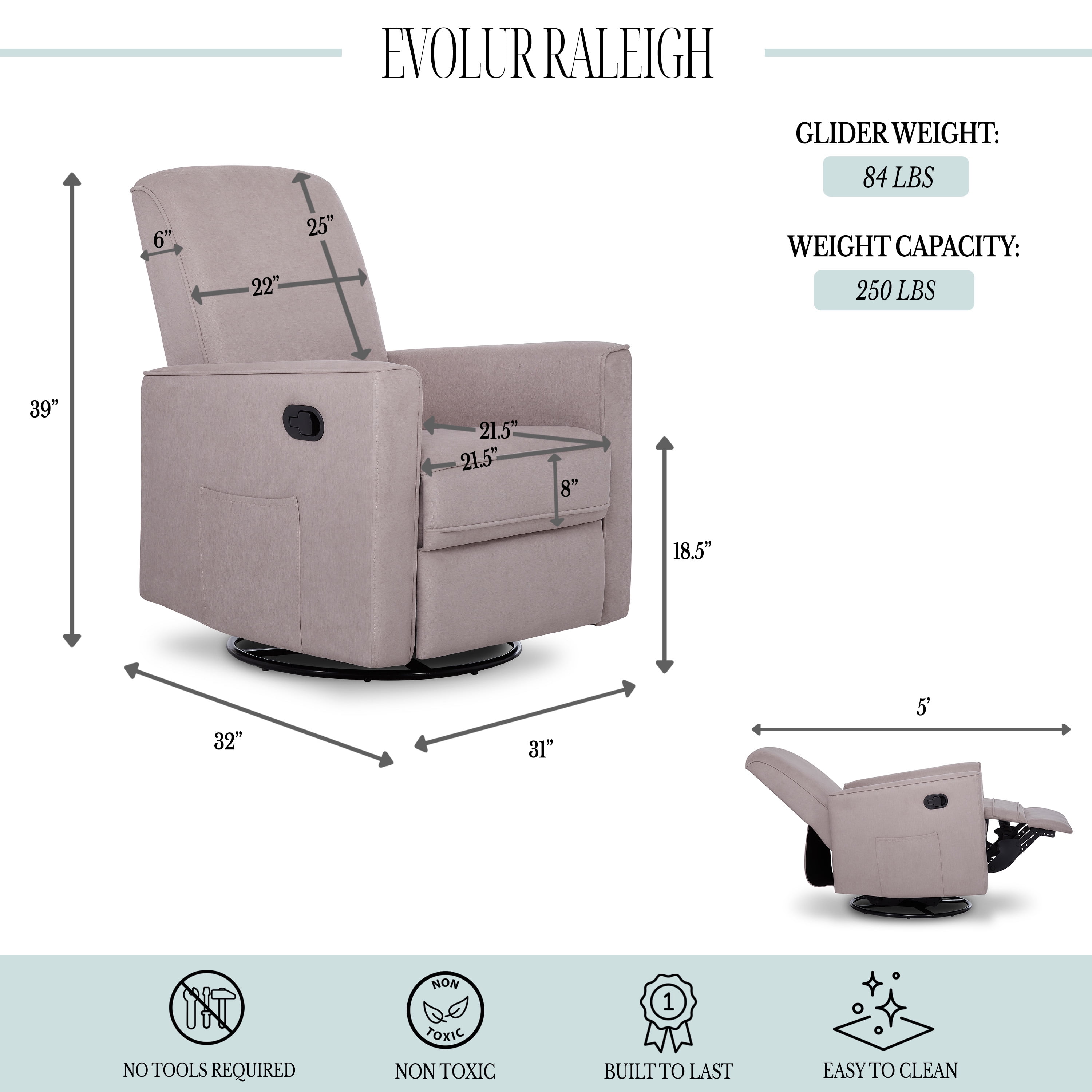 Evolur raleigh glider recliner new arrivals