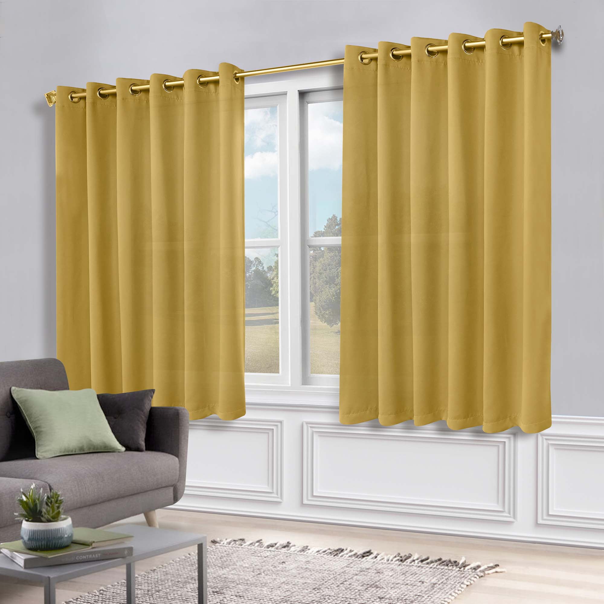 Superior Blackout Solid Light Filtering Grommet Curtain Panel Set, 70" x 63", Yellow Mustard