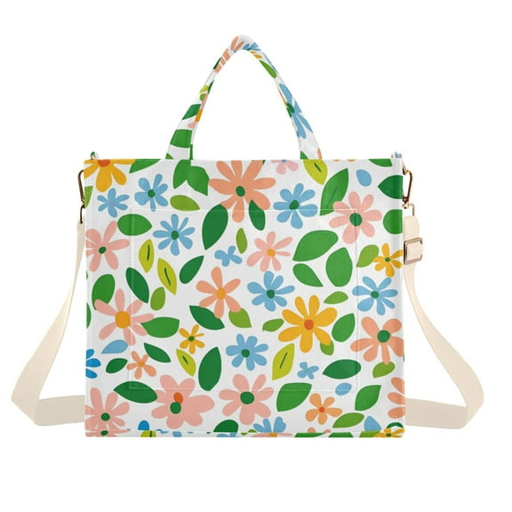 FORMRS Womens Corduroy Tote Bag Crossbody Shoulder Handbag with Pocket, Retro Blue Floral