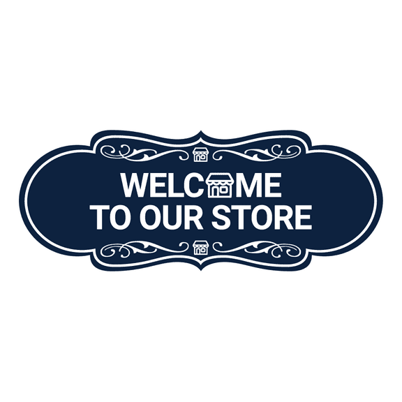 Designer Welcome to Our Store Sign (Navy Blue / White) - Large
