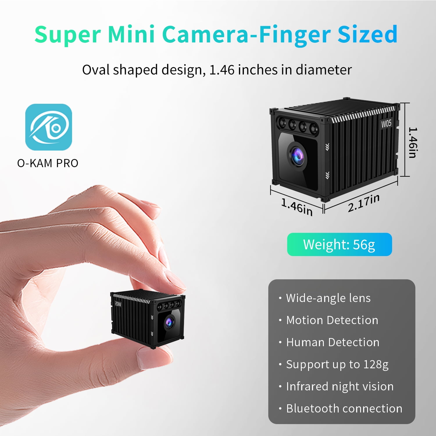 Smart WiFi Wireless Indoor Camera, Mini Container Security Cam with AI Motion Detection, Night Vision, Cloud Storage, Rechargeable Battery, Baby & Pet Monitor