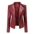 thumbnail image 2 of CILENON Long Jackets for Women Trendy Women Cool Faux Leather Jacket Long Sleeve Zipper Fitted Coat Fall Short Jacket (Red,M), 2 of 9