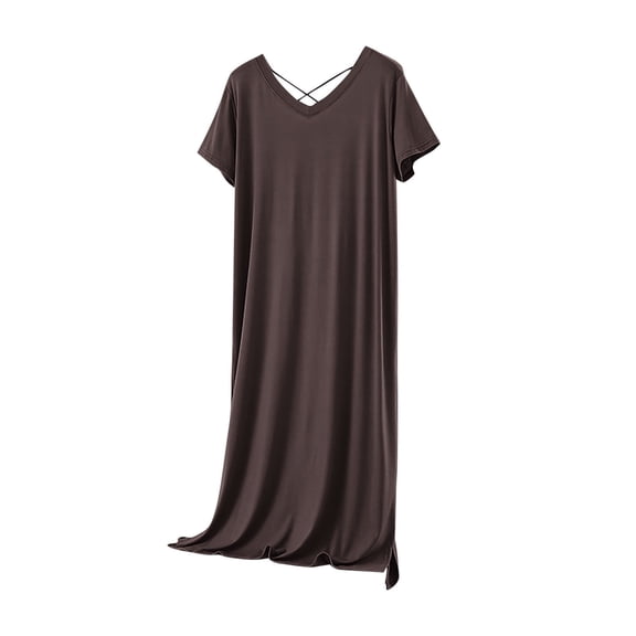 BeAi Women's Cotton Nightgowns Soft V-Neck Short Sleeve Sleepwear Side Split Long Night Gowns Comfy House Dress