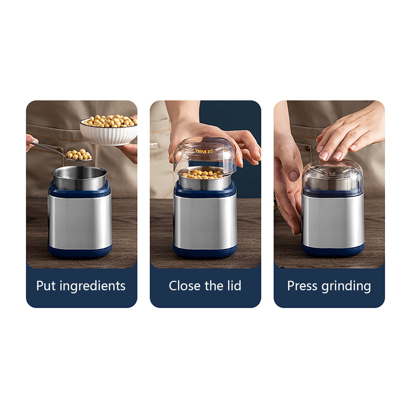 pvdgvd Coffee Grinder, 200W Powerful Grinder with 2 Stainless Steel Blades, for Coffee Beans, Spices, Grains & Herbs, Safety Lock for Home Use