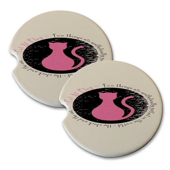 KuzmarK Sandstone Car Drink Coaster (set of 2) - Cat At Play