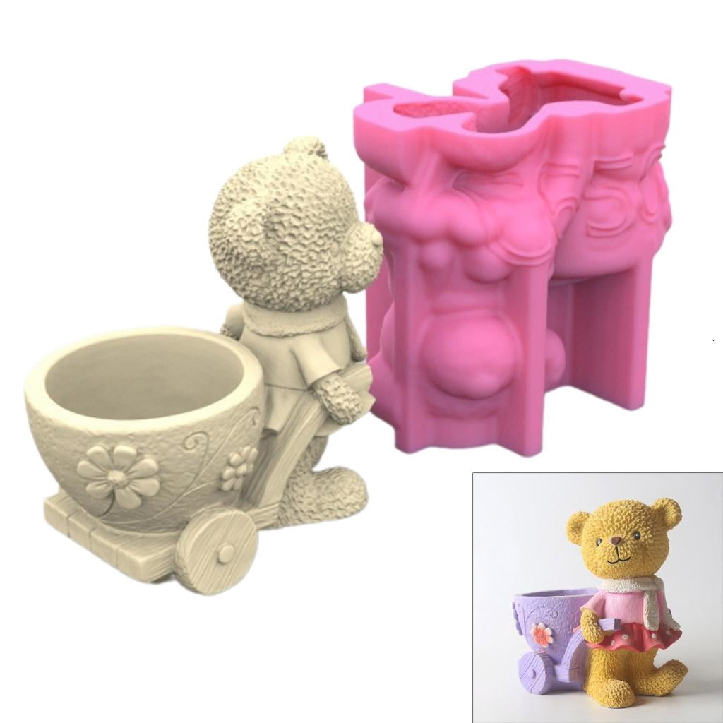 Osdhezcn 3D Bear Silicone Mould for Flower Pots Mold Concrete Cement Epoxy Resin Molds