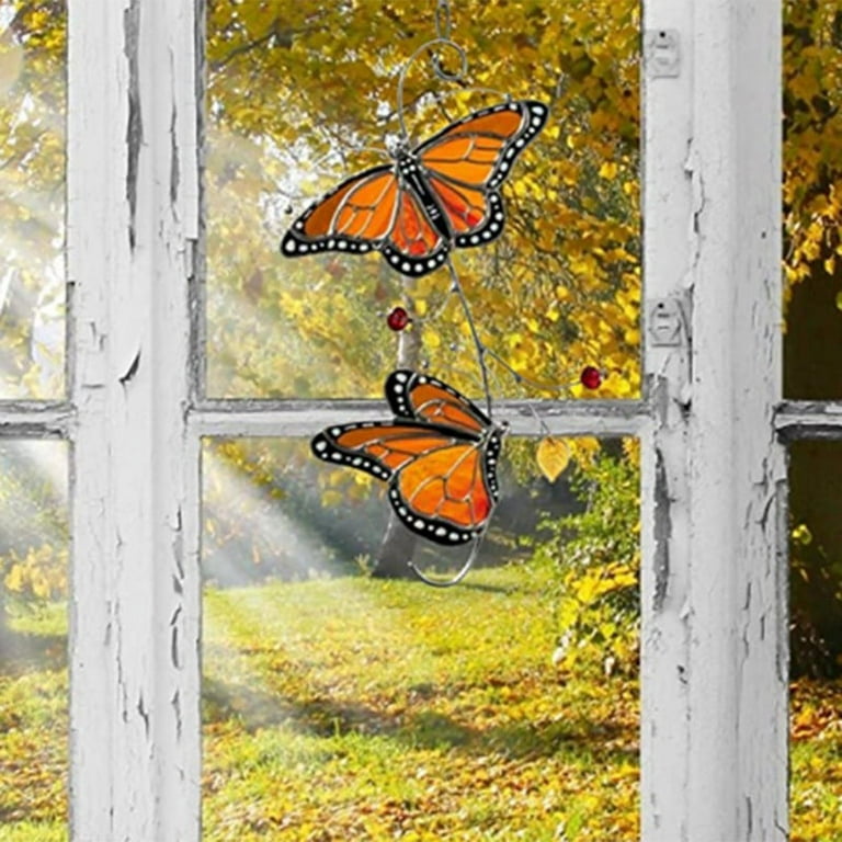 3D Metal Monarch Butterfly Wall Art, Stained Glass Hanging Butterfly Window  Craft Decorations 