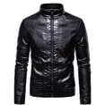 thumbnail image 2 of Maoxin Mens Jacket Men's Fashion Casual Leather Long Jacket Sleeve Lapel Pocket Zipper Fitted Top Coat Black L, 2 of 8