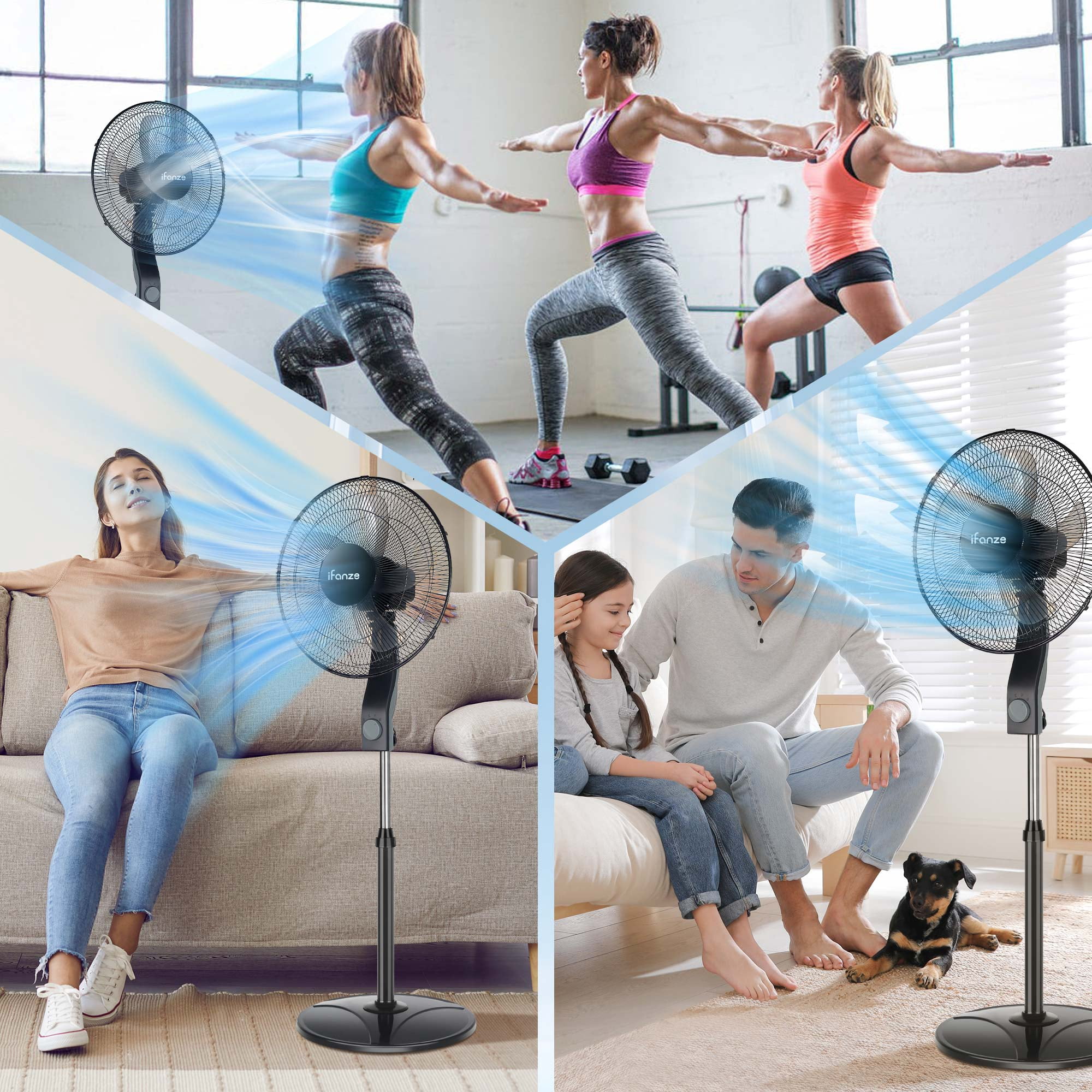 16" Oscillating Pedestal Fan, 5 Blades 3 Speeds Quiet Stand up Fan, Easy to Carry Adjustable Height and Tilt Electric Standing Fan for Home Bedroom, Black