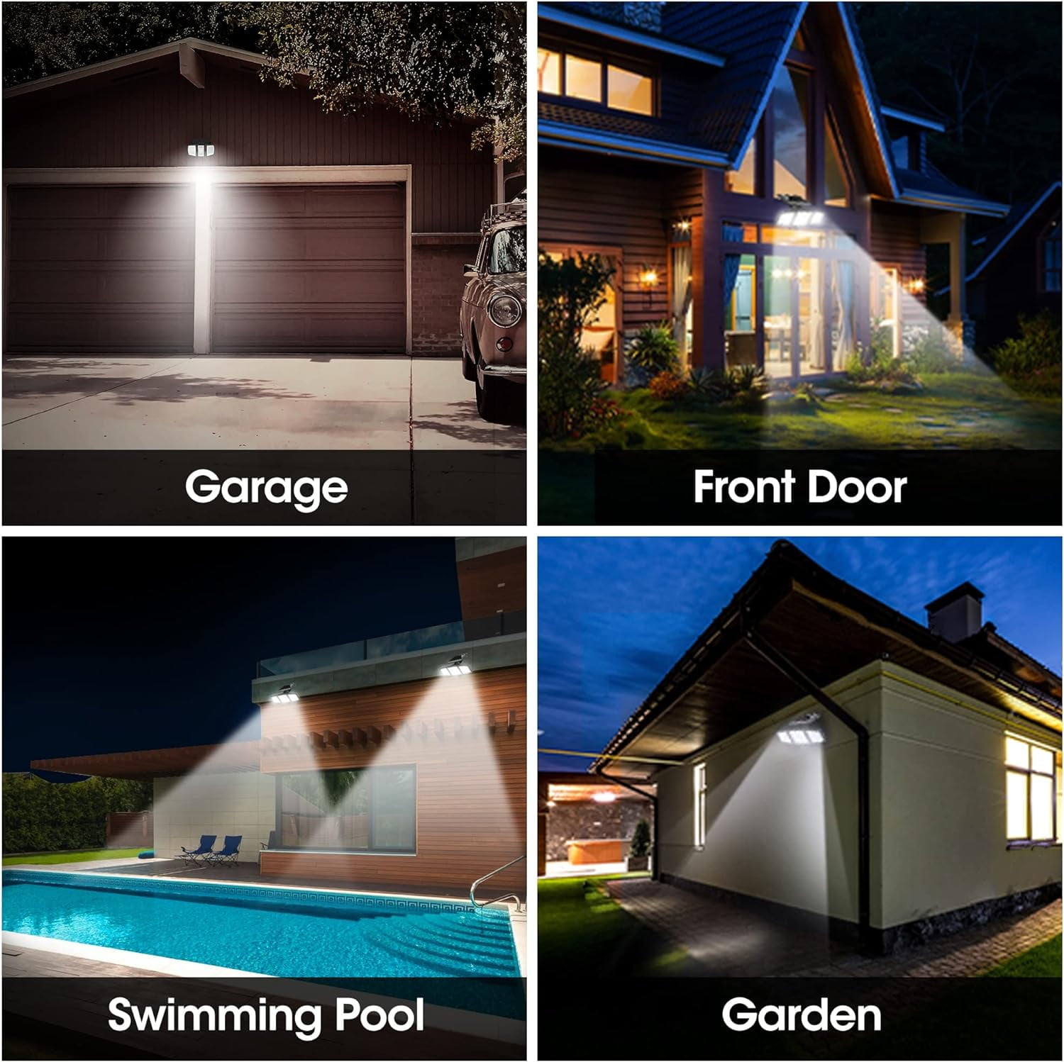 EverBrite 2 Pack Solar Outdoor Lights, Solar Motion Sensor Lights, 3 Heads Security LED Flood Light, Wall Light for Yard Patio Garden Pathway Porch