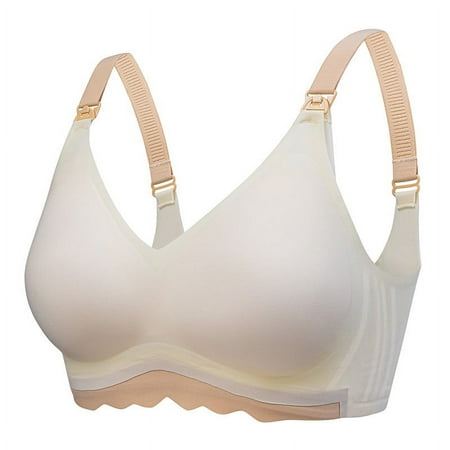 Virmaxy Womens Nursing Bras Pregnant Plain Color Bra Nursing Bras Nursing Bras for Breastfeeding and Breast Pumping Beige L