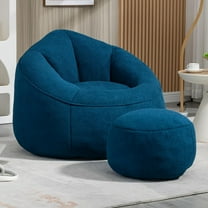 GOMAFO Bean Bag Chair for Adults, Navy Padded Lazy Sofa with Footstool, Memory Foam Stuffed Bean Bag Couch for Living Room, Bedroom, Apartment