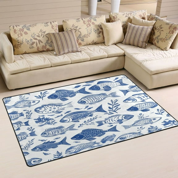 Carpet Mat with Memory Foam Ultra-Soft and Non-Slip Area Rug 31"x20" Hand-drawn Fish