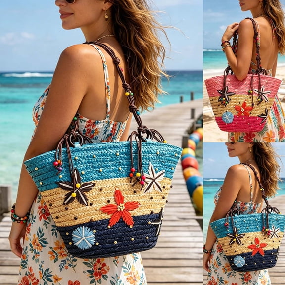 ibiyuan Tote Bags For Women Floral Contrast Multicolor Woven Large Capacity Shoulder Tote Handbag for Women Gifts For Girlfriend