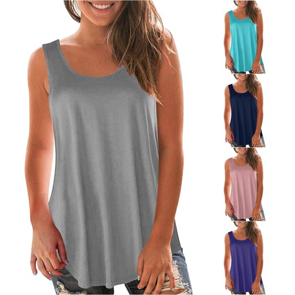 HUITKMM Sleeveless Shirts for Women Cami with Built in Bra Wide Strap Tank Tops for Women Summer Clothes for Size M