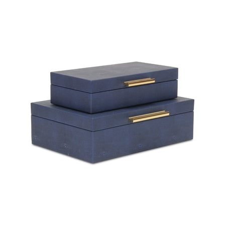 Lusan Rectangular Decorative Box Set - Navy Blue Faux Shagreen