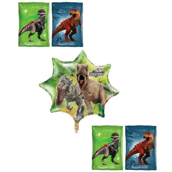 DalvayDelights Jurassic World Dinosaur Dino T-REX 3 Piece Birthday Party Mylar Balloons Set