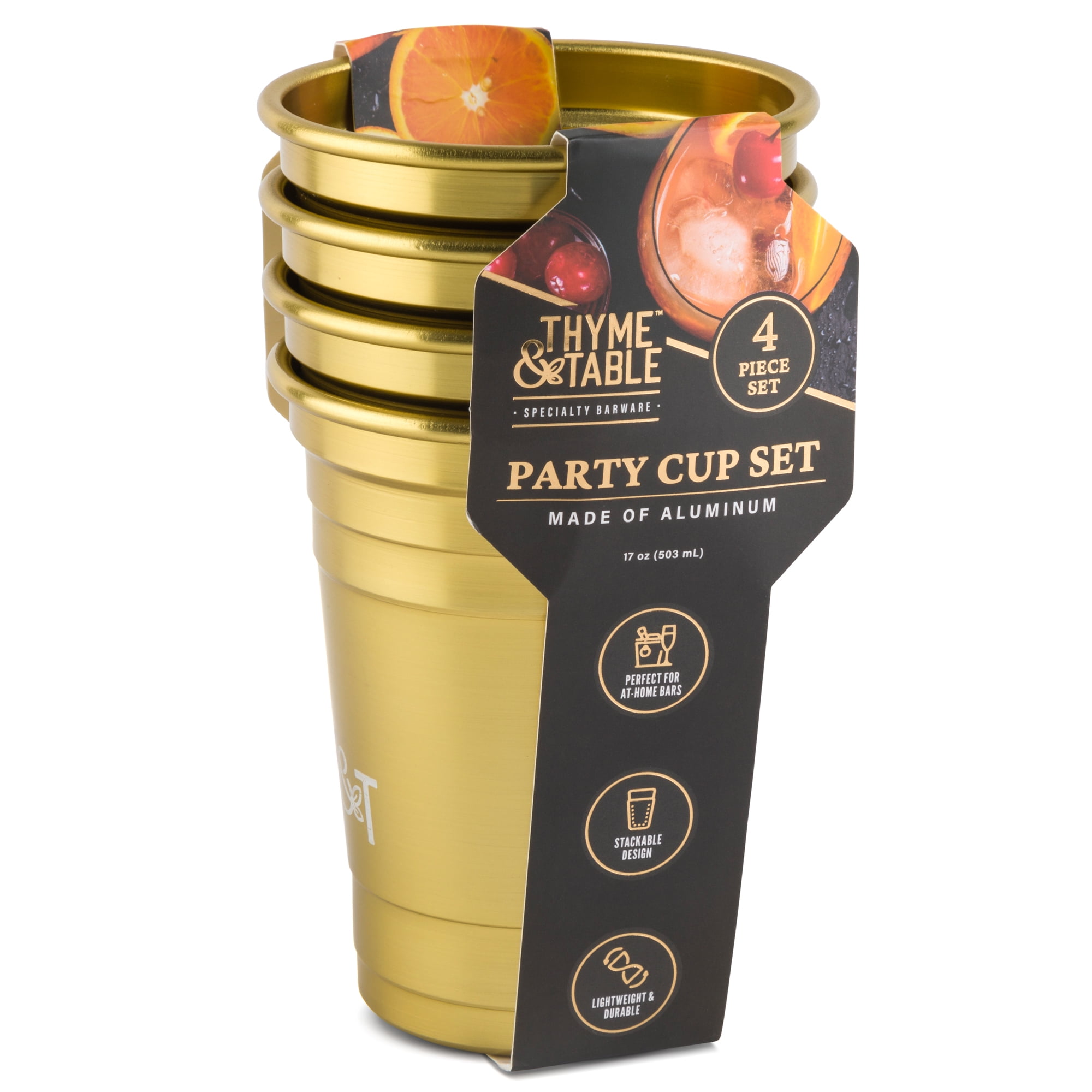 Thyme & Table Cocktail Party Cups, 4 Piece Set, Gold 
