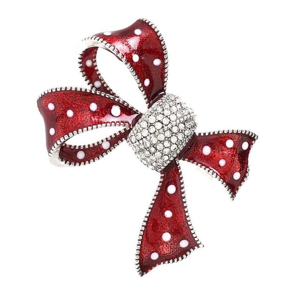 Red Ribbon Bowknot Pin with Rhinestones Jewelry Gift For Women Daily Wear Fashion Accessories for Evening Attire