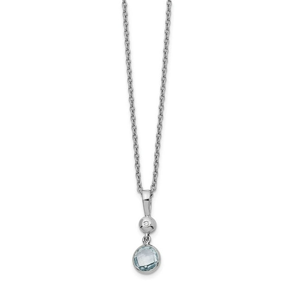 925 Sterling Silver White Ice Blue Topaz and Diamond Necklace; 18 inch; Lobster Clasp; for Adults and Teens; for Women and Men