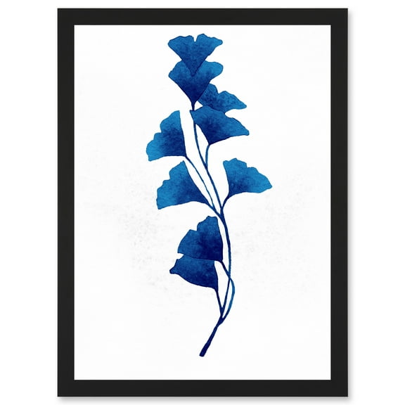 Navy Blue Watercolour Flowers Artwork Framed Wall Art Print A4