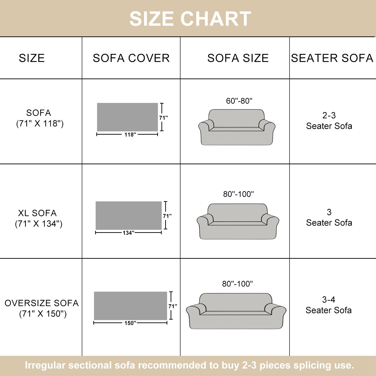 SANMADROLA Sofa Cover Chenille Couch Covers, Corduroy Jacquard Non Slip Couch Sofa Cover, Love Seat Couch Covers for 2 Cushion Couch, Furniture Protector for Dogs, Pets, 71"x118", Khaki