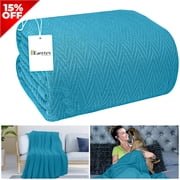 Eurotex Herringbone All-Season 100% Cotton Blanket, Twin, Teal