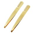 thumbnail image 1 of Eyebrow Tweezers Comb, Tight Clamp Mouth Golden Stainless Steel Slant Tip  Comb Multi Purpose Portable 2pcs  For Salon, 1 of 8